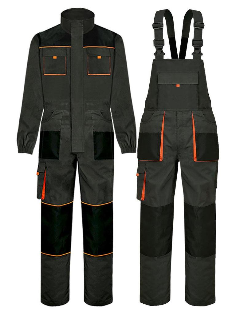 Men's Multi-Pocket Workwear Set: Wear-Resistant, Automotive Repair Jumpsuit with Logo