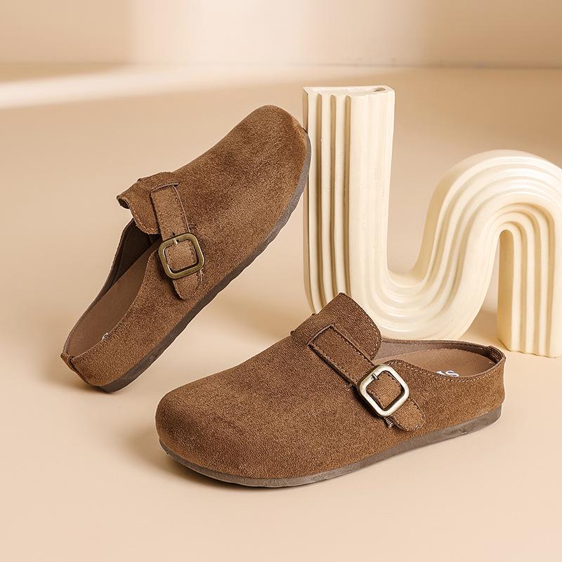Women's Suede Birkenstock Half-Closed Moccasins - Spring 2026 Retro Style, Cute Ugly Design