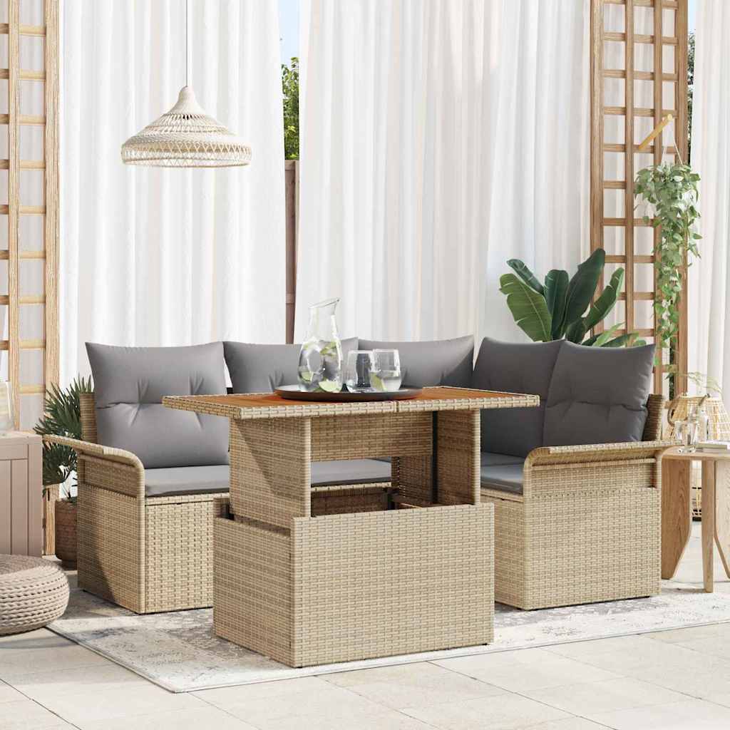 Garden Sofa Set with Cushions 5 pcs Beige and Light Grey