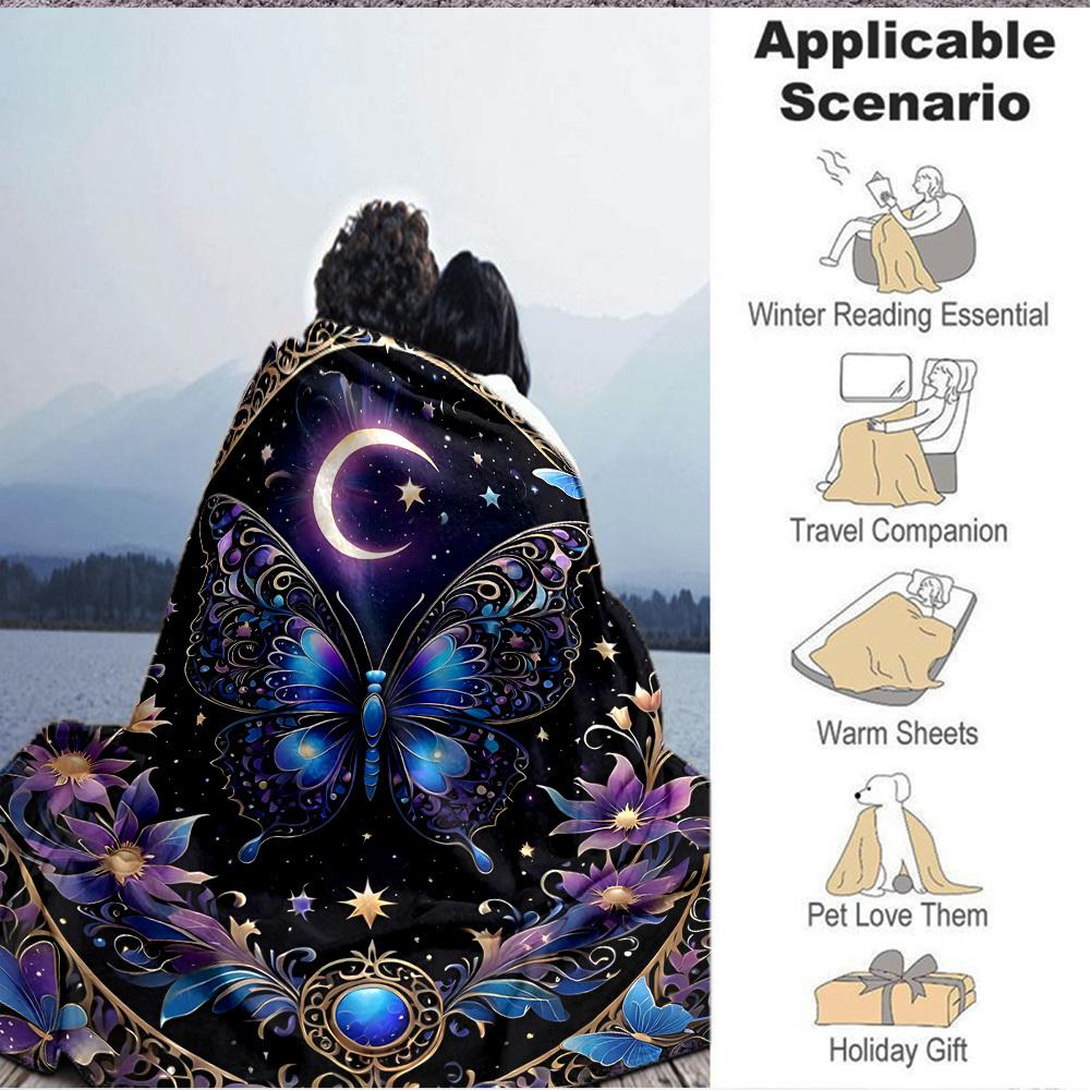 1PC Celestial Butterfly Print Print Blanket, Soft Throw Blanket - Warm & Cozy for Couch, Bed, Office, and Travel yy250912208
