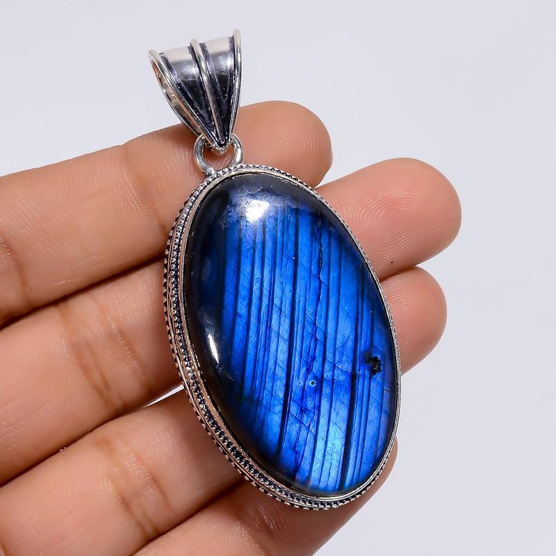 

Exclusive Top Grade Qualite 100% Natural Blue Labradorite Oval Shape Vintage Style Handmade Jewelry 925 Steling Silver Pendant 2.3 WSJ-4919 2.3