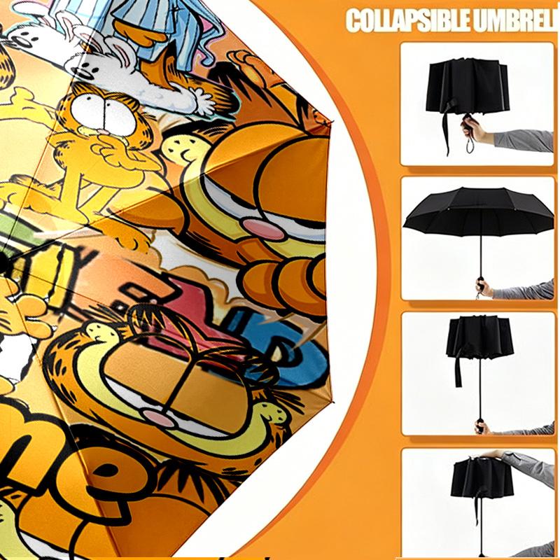 Custom Name Personalized Garfield Print Umbrella, Auto Open Close, 8‑Rib Sturdy Frame, Commute Camping Hiking Use, Birthday Gift