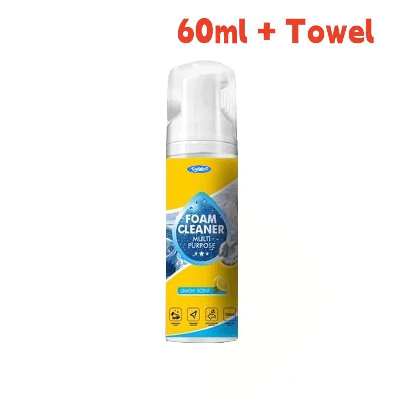 Lemon Scent Car Foam Cleaner 60/100ml Multi Purpose with Microfiber Cloths Anti Static for Auto Home Cleaning A
