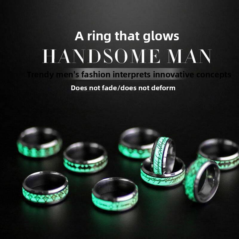 Luminous electrocardiogram titanium steel fluorescent ring women's nightclub focus cool eye