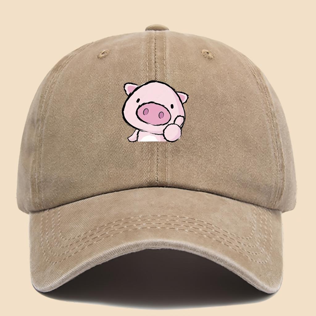 Cartoon style pink piggy print baseball cap adjustable unisex music hat