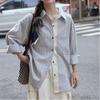 Striped Long-sleeved Shirt Jacket for Women Autumn New Loose Casual Lapel Shirt