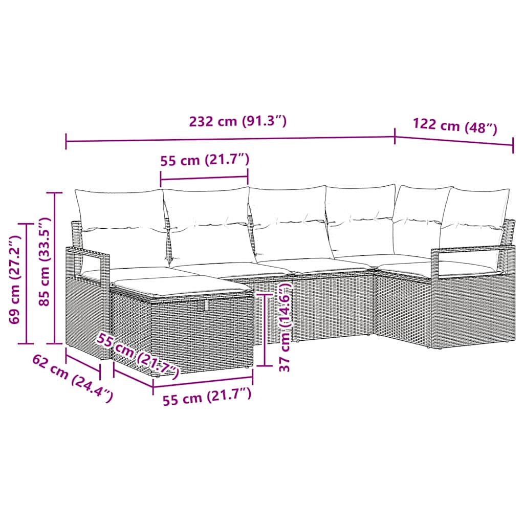 Sofa Set with Cushions and Storage Black and Cream Poly Rattan