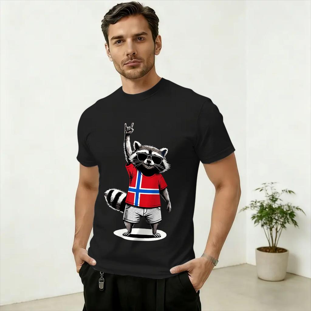 Unisexs Norwegian Flag Raccoon Funny Norway T Shirts 100 Cotton Clothes Funny Short Sleeve O Neck Tee Shirt Gift Idea TShirts