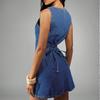 Womens Denim Midi Dress With Back Tie Detail High-Waisted Sleeveless Round Neck Jean Street Style