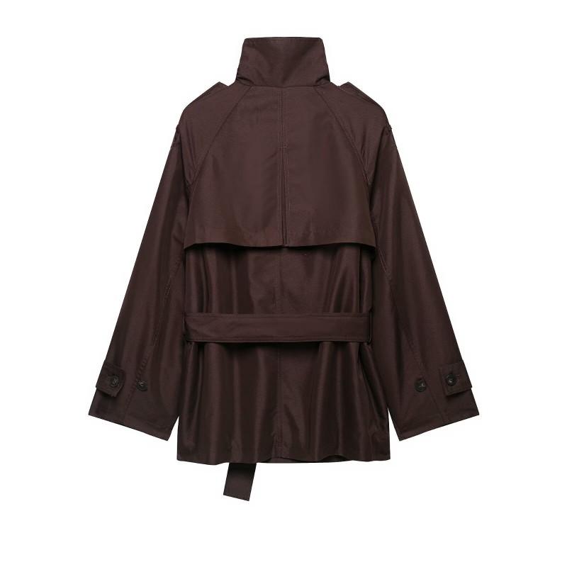Womens Fall Winter Stand Collar Belted Cotton Blend Trench Coat Street Style Outerwear