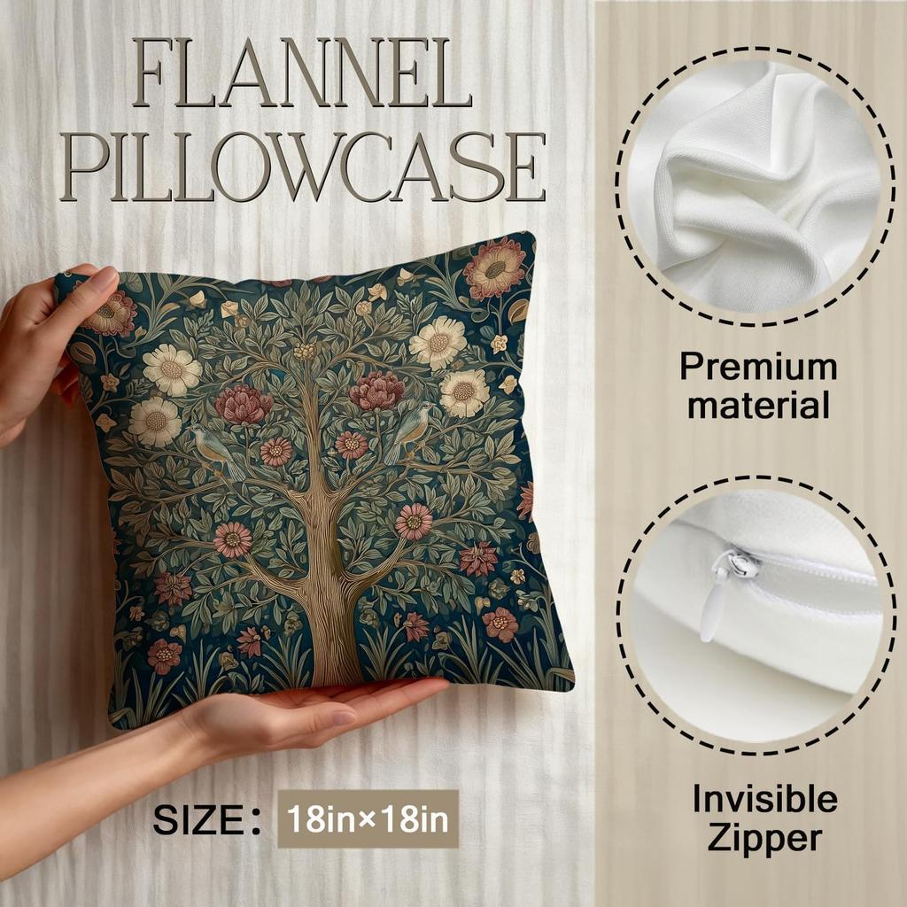 YOU FOUND ME William Morris Abstract Art Floral Design Throw Pillow Cover Home Decor, Vintage Tree Pillowcase Cover for Bed Sofa Living Room, Indoor