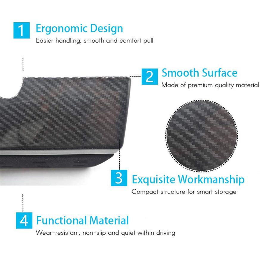 Carbon Fiber Look Center Console Storage Box Organizer Drawer Tray Fit For Tesla Model X/S