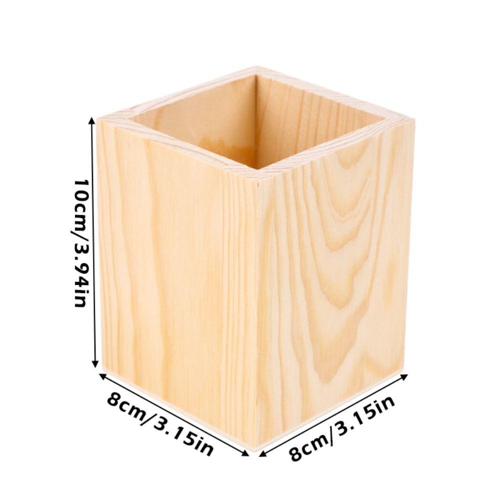 Wooden Pen Container Round/Hexagonal/Square Makeup Brush Holder Desktop Organizer  Gift