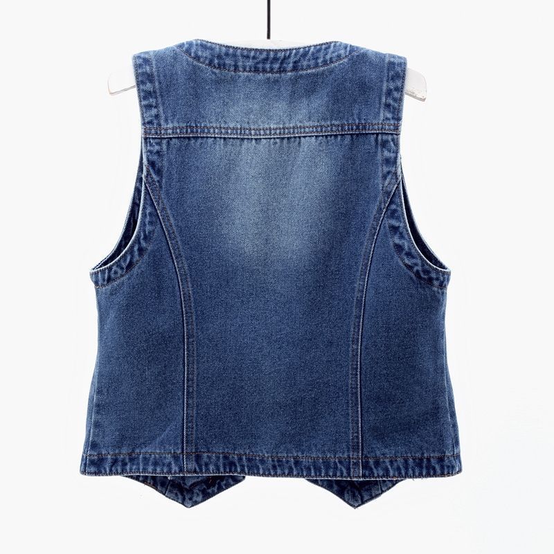Women's Short   Denim Vest  Spring   Slim Sleeveless Jacket Vest Single-breasted Solid Color Top