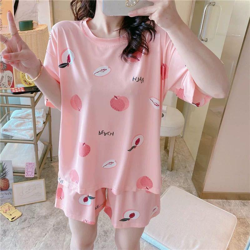 Women's Plus Size Summer Cartoon Pajama Set - Cute Donald Duck Short Sleeve Homewear