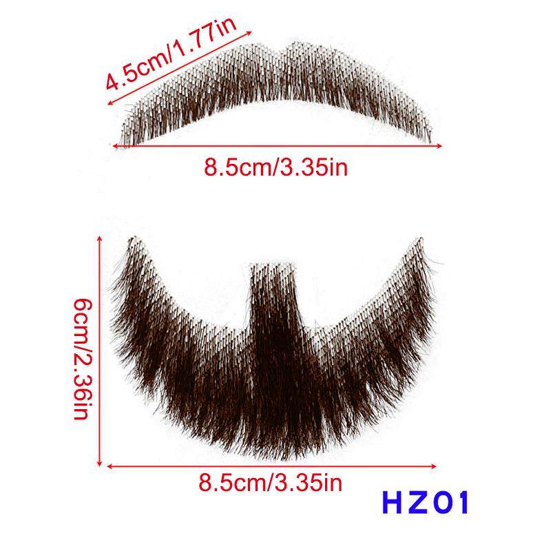 100% Human Hair Beard Black Brown Lace Mesh Beard Shallow Short Realistic Fake Moustache For Men Makeup Facial Hair Hand Made
