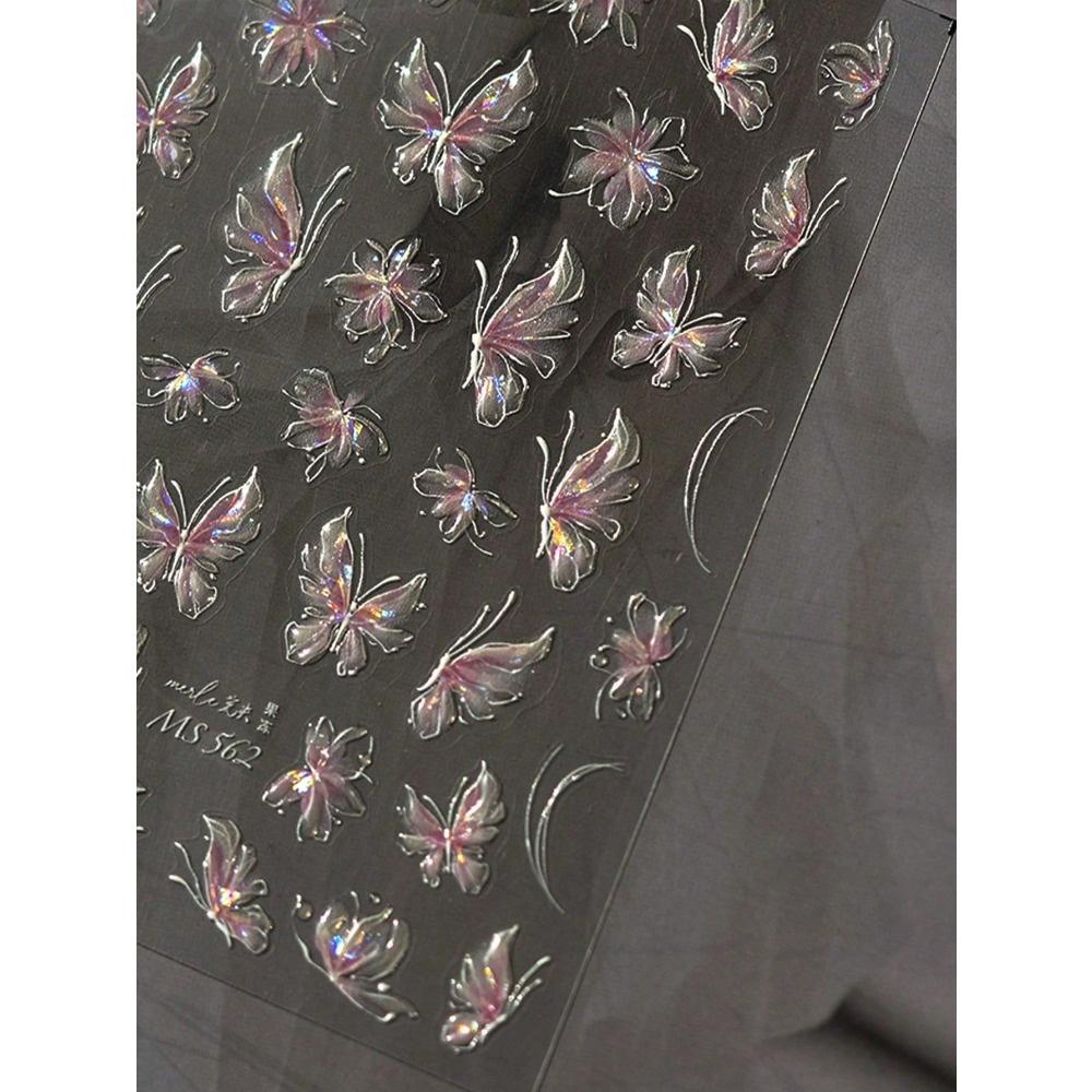 Beautizon Nailartlab 1pc 5D Butterfly Nail Charm Sticker Holographic DIY Art Y2K Style Nail Art Decoration Decal