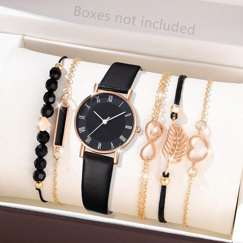 

6PCS Set Watch For Women Luxury Leather Analog Ladies Quartz Wrist Watch Fashion Bracelet Watch Set Female Relogio Feminino