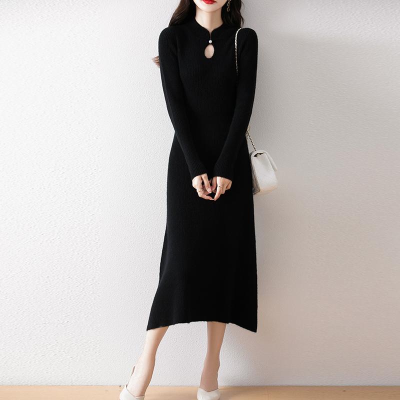 Women Sweater Dress 100% Wool MODERN NEW SAGA Turtleneck Knit Long Pullover Winter Jumpers Wool Long Dress Female