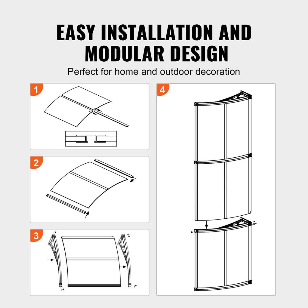 Window Door Awning Canopy 80" X 40", UPF 50+ Polycarbonate Entry Door Outdoor Window Awning Exterior, Front Door Overhang Awning for Sun Shutter, UV,