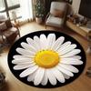 Sunflower Design Round Floor Mat Black Base Bright Bloom Pattern Non Slip Circle Carpet for Bedroom Living Room Indoor Use