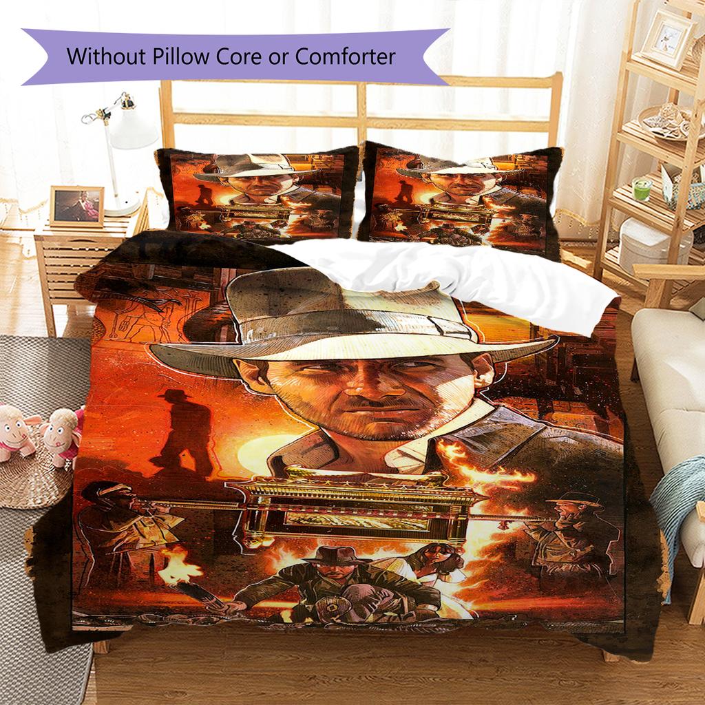 Indiana Jones Pattern Bedding Quilt Set Quilt Cover Pillowcase Home Decoration Gift (1 * Duvet Cover + 2 * Pillowcase, Without Core)