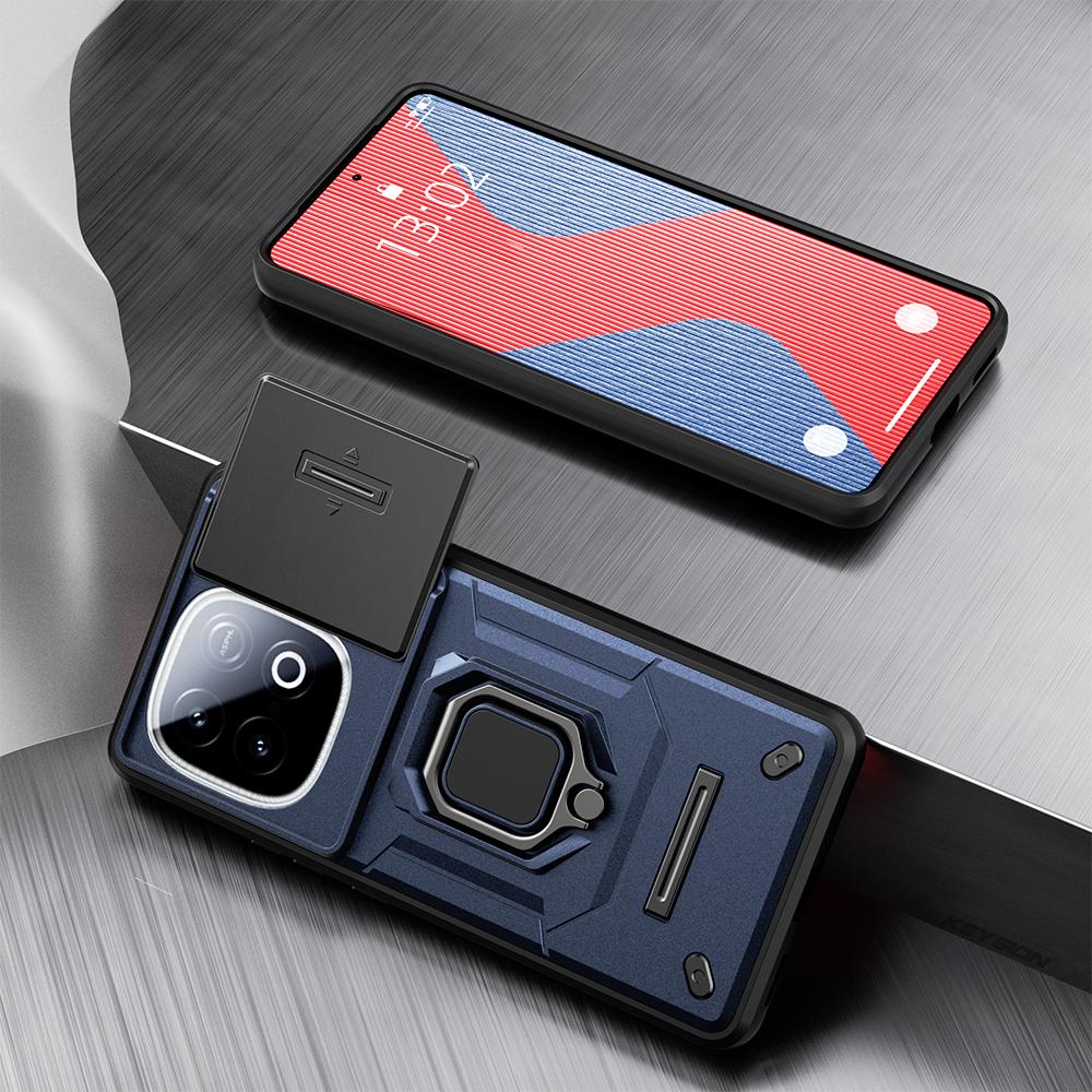 KEYSION Shockproof Armor Case for for IQOO Z10 Turbo Pro 5G Slide Camera Protection Ring Stand Phone Cover for IQOO Z10 Turbo 5G