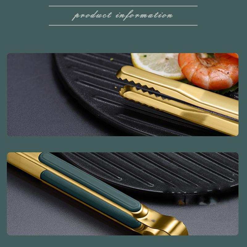 Gold Stainless Steel Food Tongs Non-Slip Tongs For BBQ Meat Kitchen Accessories