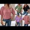 Women's Comfortable Loose Jacquard Blouses & Shirts V-neck Short Sleeved Top for Women