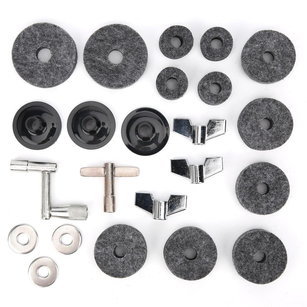 23Pcs Drum Felt Pad Cymbal Kit Non Slip with Base Wing Nuts Washer Percussion Accessories