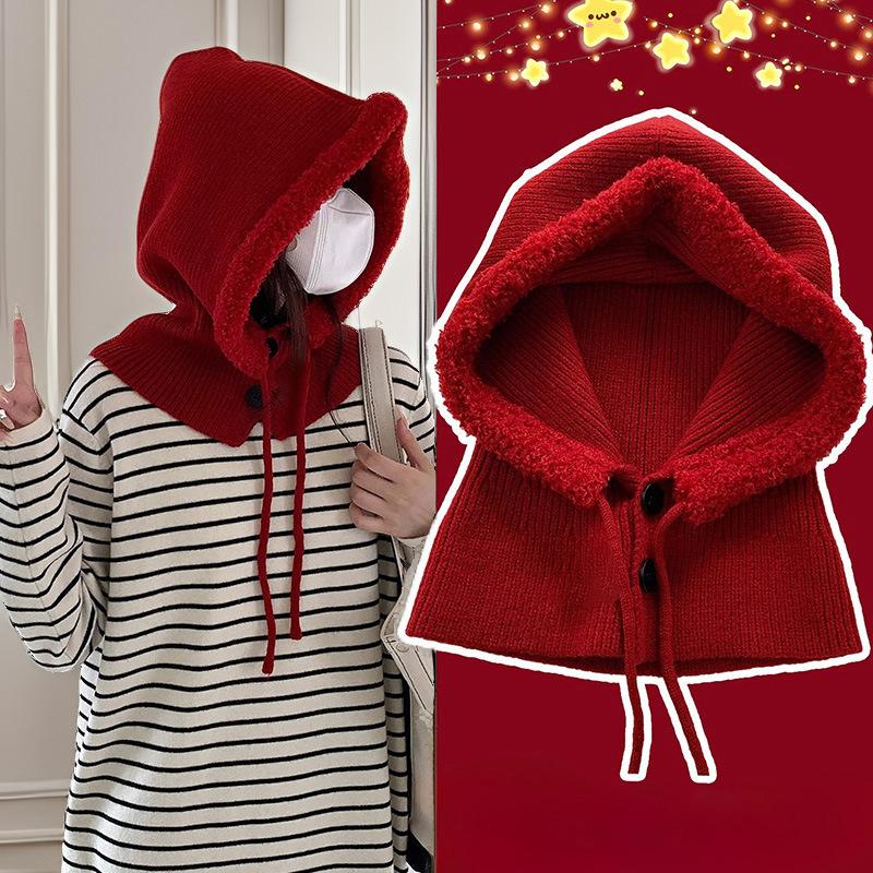 Căciulă Balaclava Stil Coreean de Iarnă pentru Femei Nouă la Modă și Versatilă Protecție Gât Protecție Împotriva Frigului Căciulă Tricotată Îngroșată și Călduroasă