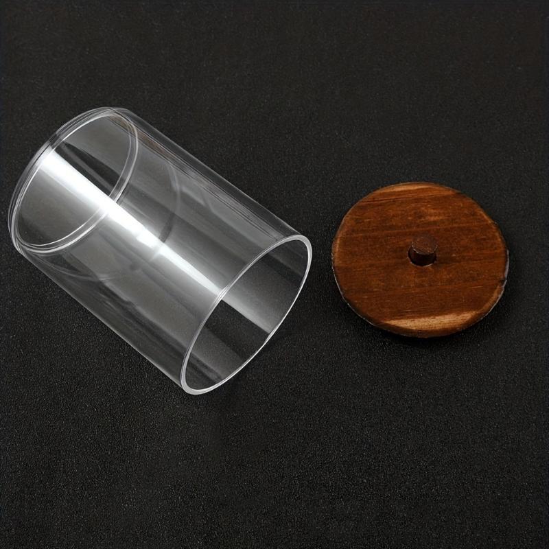 Round Cosmetic Organizers With Natural Wooden Top Transparent Bathroom Storage Container with Wooden Tray