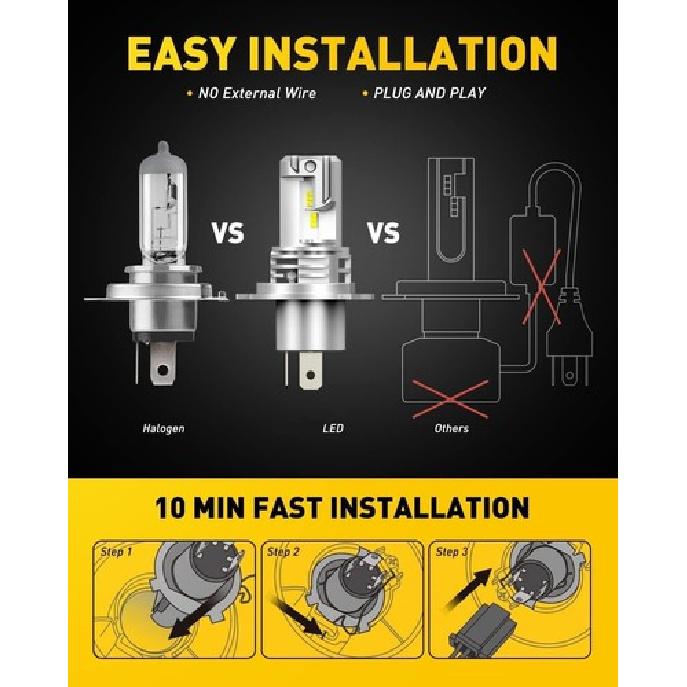 H4 9003 LED Bulb 9600lm 6500k Headlights White Light Bulbs LED Lamps Car Lamps