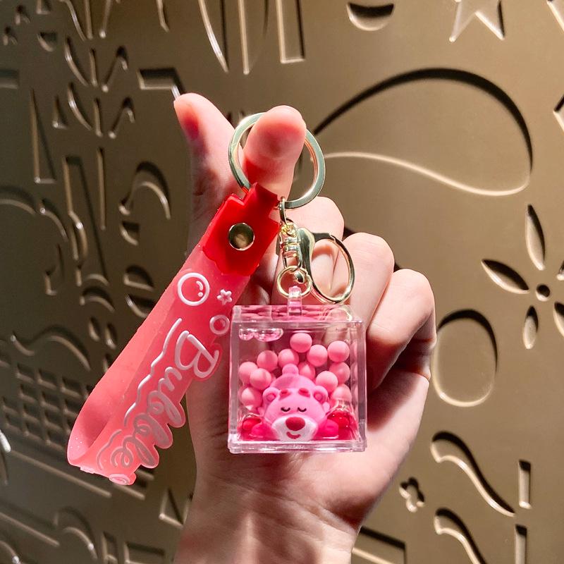 Creative Liquid-Filled Strawberry Bear Keychain Ornament Single OPP Bag Packaging