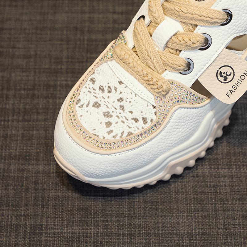 Women's Retro Thick Sole Rhinestone Leather Sandals - Summer 2025 Collection