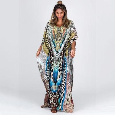 Vestido de Praia Europeu Americano Transfronteiriço: Cobertura Quatro-Way Stretch, Estampada, Estilo Robe para Fatos de Banho Biquíni de Férias