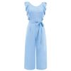 Summer Women Lace Up Ruffle Sleeveless Jumpsuit Solid Color Straight Trousers Fashion Trendy Outfit