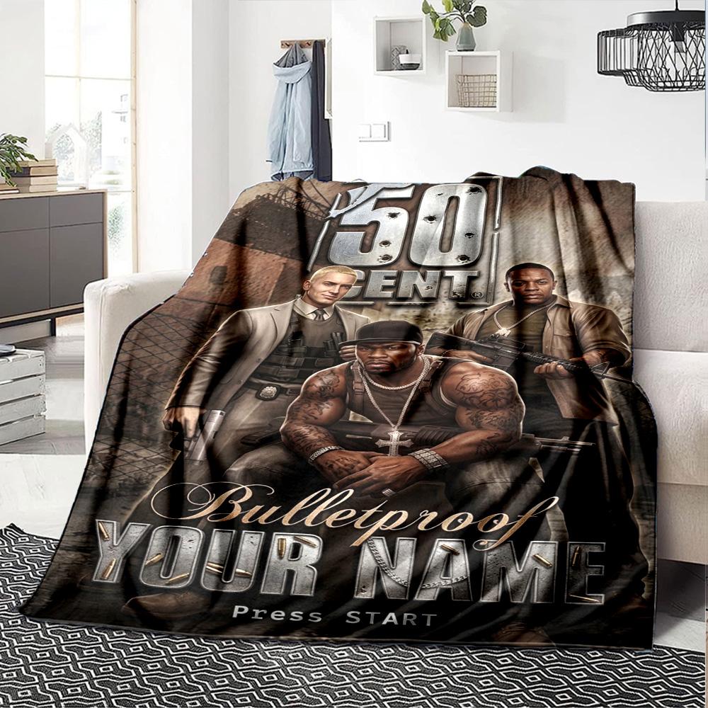 Name Custom 50 Cent Print Flannel Blanket High Quality Warm Comfortable Cover for All Seasons Perfect for Gifts Home Decor