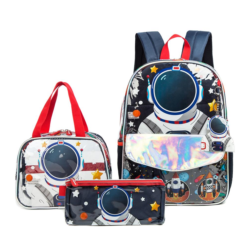 

Transparent Spaceman Astronaut Pattern School Bags for Boys Backpack with Lunch Box Pencil Case School Toddler Backpack чёрный