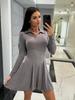 Elegant Autumn Lapel Long Sleeve High Waist Ruffle Hem Slim Pleated Short Comfortable Lightweight Recognition Elegant with Flattering Chic Dress