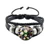 Creative Game Pikmin Cartoon Button Rope Button Glass Cabochon Handmade Black Leather Bracelet Jewelry Charm Gift