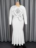 Plus Size Women's White 3D Floral Long Sleeve Mermaid Evening Dress