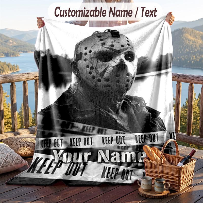 Custom Text Flannel Throw Blanket, Lightweight Cozy Bed Sofa BlanketFriday the 13th Jason Voorhees