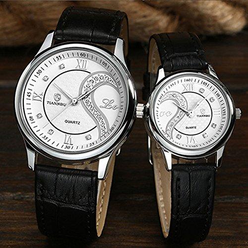 Romantic Couple Watches for Men and Women, Popular Leather Strap Heart-Shaped Design Pair Watches, Golden D-102