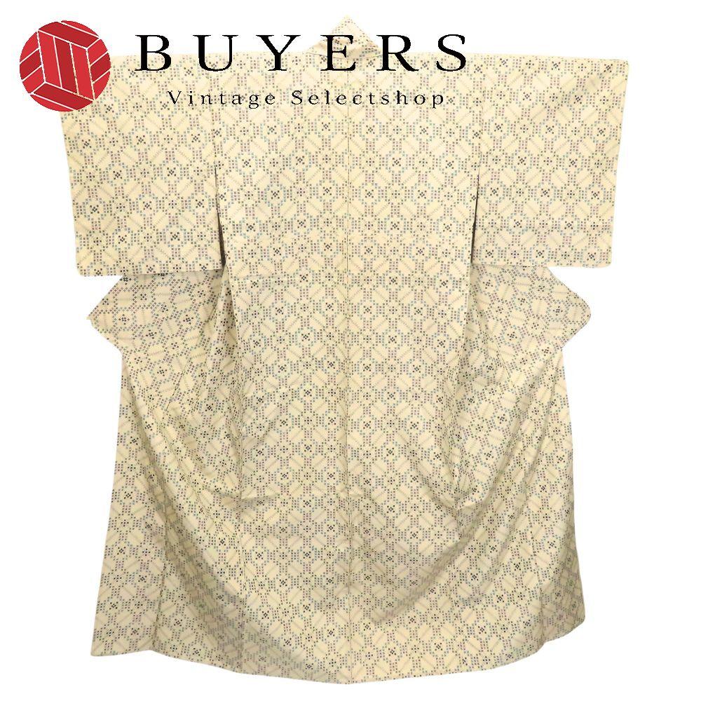 Tsumugi Pure Silk Beige Single Clothes Modern Japanese Clothing Kimono Kimono Ladies Women