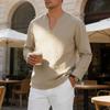 Men Casual Loose V Neck Long Sleeve Linen T Shirt Big Size
