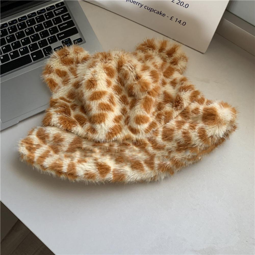 

Мягкая теплая шапка-шарф с котиком Харадзюку Зимняя плюшевая с ушками Модная Y2K Шапка-шарф для девочек Leopard Hat