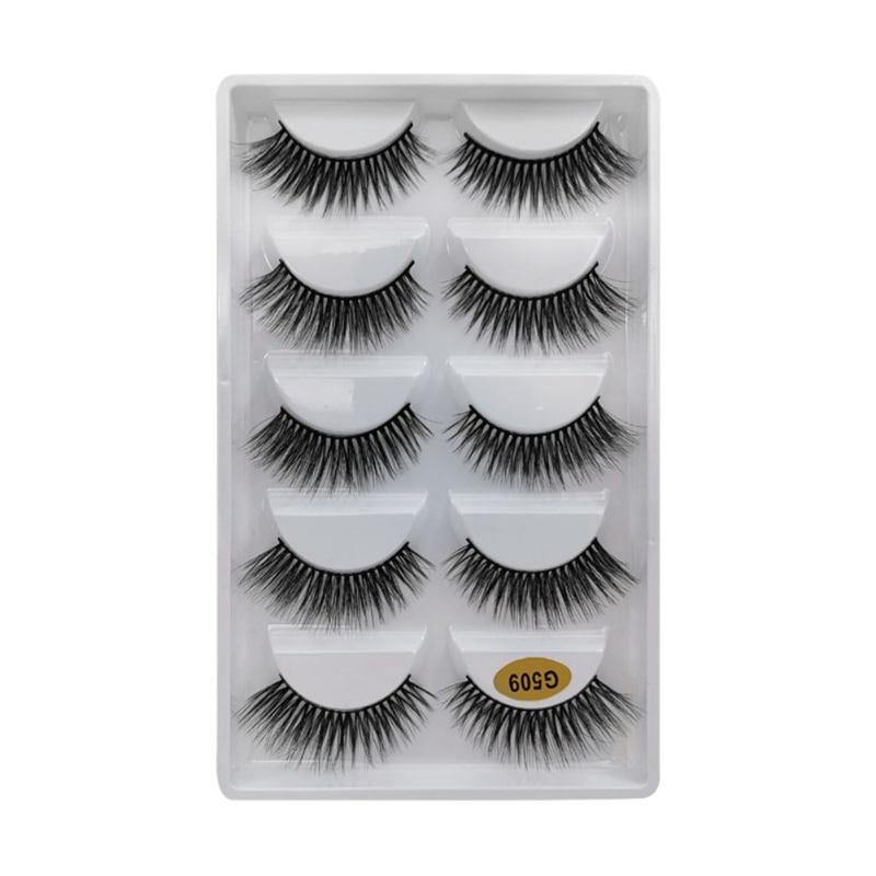 Natural Dense Slender Curling Handmade Fake Eyelash 5Pair Mink False Eyelashes Reusable Eyelash Extension Long Makeup for Beauty