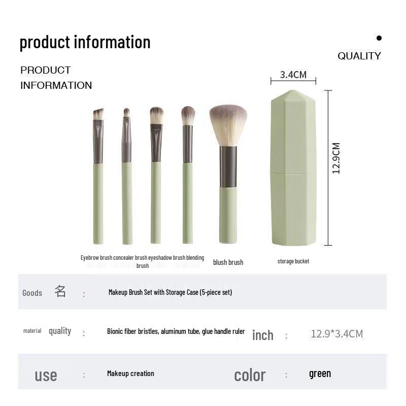 Meilidi Portable 5-Piece Makeup Brush Set with Storage Case for Blush, Foundation, and Eyeshadow.