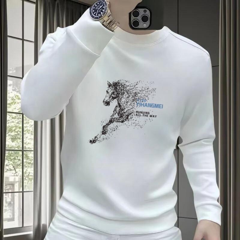 Men s Round Neck Hoodie - Autumn/Winter Trendy Horse Print, Cool Street Style XL (for 140-160 pounds)
